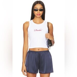 Darling Signature White Tank Top with Red Script